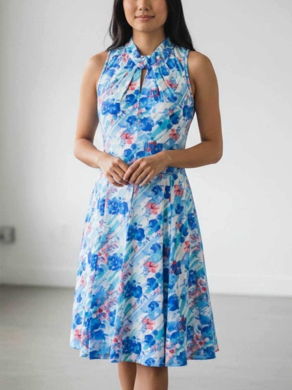 BRIXON IVY | Women’s Jeneva Blue Floral A-line Knee Length Dress size Small